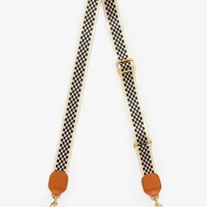 Clare V Adjustable Crossbody Strap, Black & Cream Checker w/ Cuoio Tabs NWOT